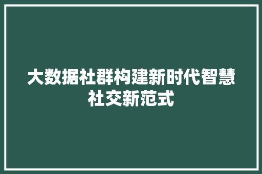 大数据社群构建新时代智慧社交新范式