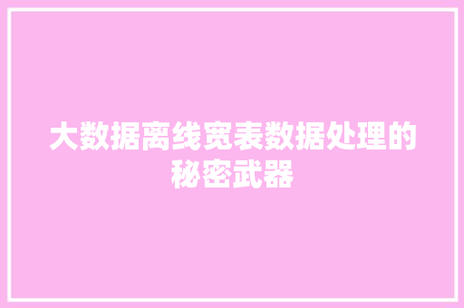 大数据离线宽表数据处理的秘密武器