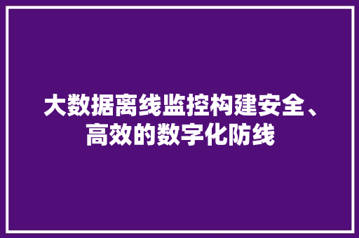 大数据离线监控构建安全、高效的数字化防线