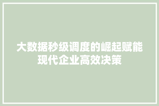 大数据秒级调度的崛起赋能现代企业高效决策