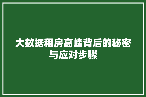 大数据租房高峰背后的秘密与应对步骤