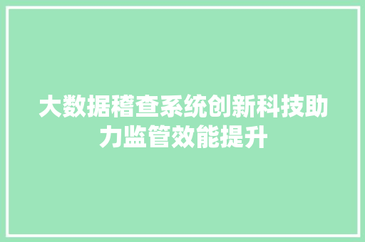 大数据稽查系统创新科技助力监管效能提升