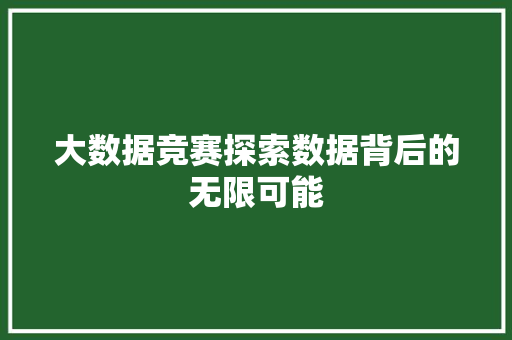 大数据竞赛探索数据背后的无限可能