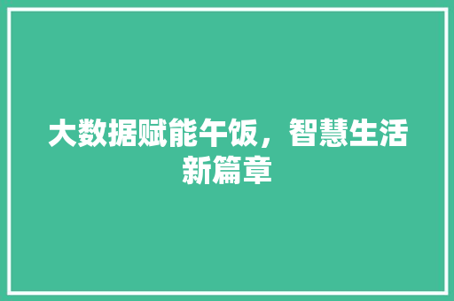 大数据赋能午饭，智慧生活新篇章 操作系统