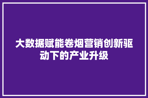大数据赋能卷烟营销创新驱动下的产业升级 编程语言