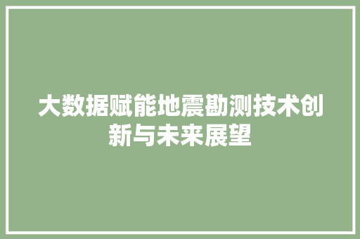 大数据赋能地震勘测技术创新与未来展望