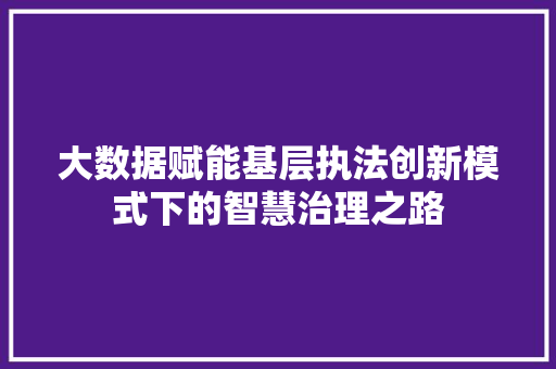 大数据赋能基层执法创新模式下的智慧治理之路