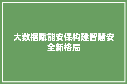 大数据赋能安保构建智慧安全新格局