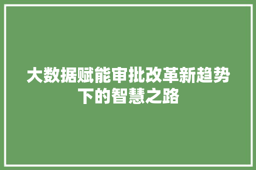 大数据赋能审批改革新趋势下的智慧之路