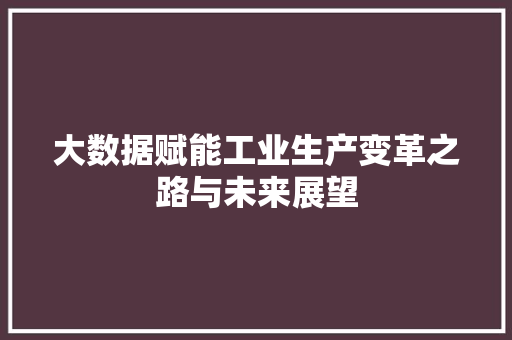 大数据赋能工业生产变革之路与未来展望