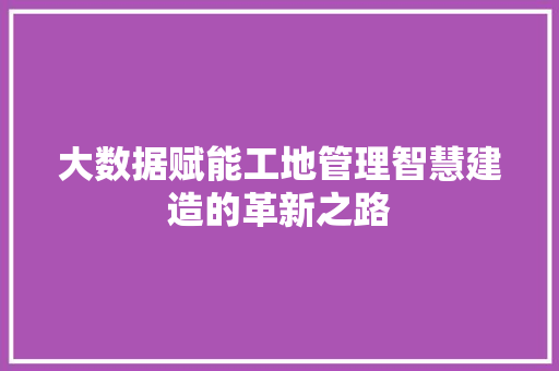 大数据赋能工地管理智慧建造的革新之路