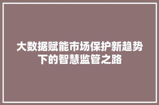 大数据赋能市场保护新趋势下的智慧监管之路