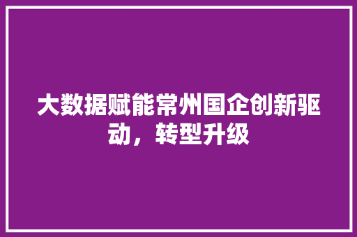 大数据赋能常州国企创新驱动，转型升级