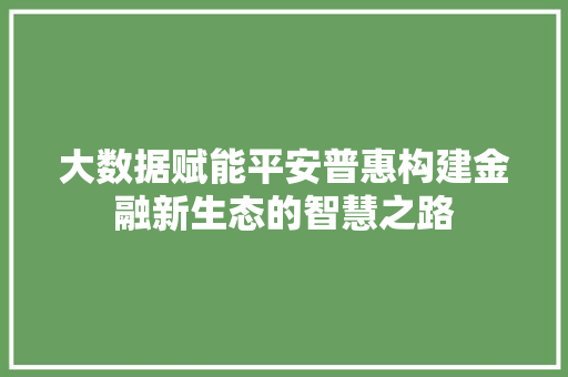 大数据赋能平安普惠构建金融新生态的智慧之路