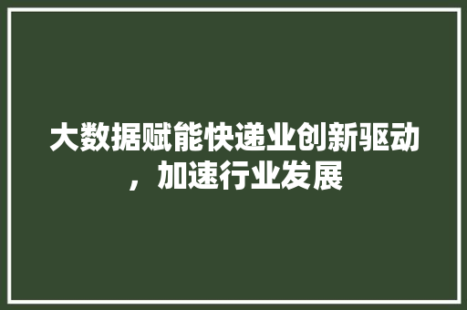 大数据赋能快递业创新驱动，加速行业发展
