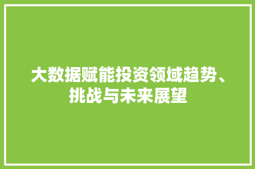 大数据赋能投资领域趋势、挑战与未来展望 大数据赋能投资领域趋势、挑战与未来展望
