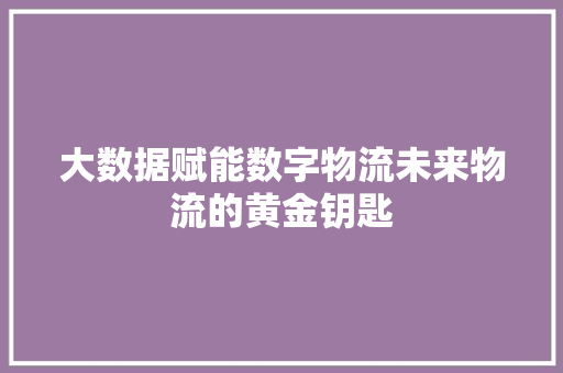 大数据赋能数字物流未来物流的黄金钥匙