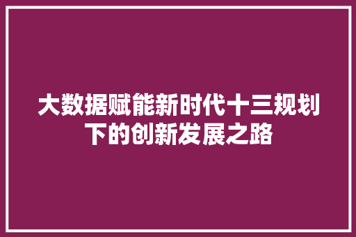 大数据赋能新时代十三规划下的创新发展之路
