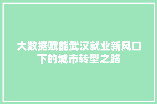大数据赋能武汉就业新风口下的城市转型之路