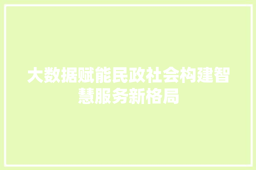 大数据赋能民政社会构建智慧服务新格局