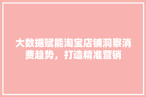 大数据赋能淘宝店铺洞察消费趋势，打造精准营销