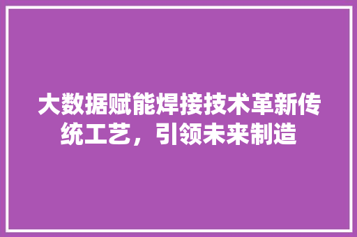 大数据赋能焊接技术革新传统工艺，引领未来制造