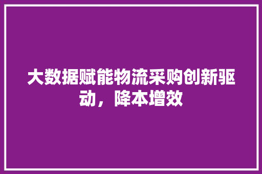 大数据赋能物流采购创新驱动，降本增效 电脑基础