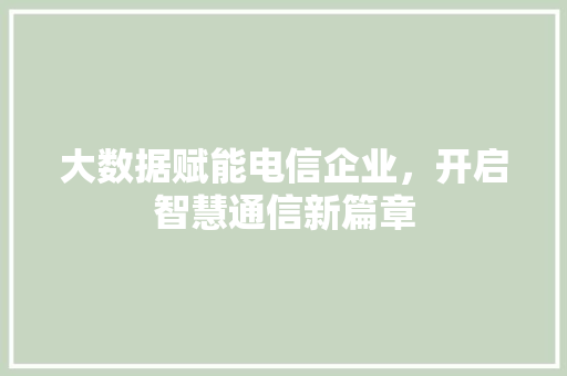 大数据赋能电信企业，开启智慧通信新篇章