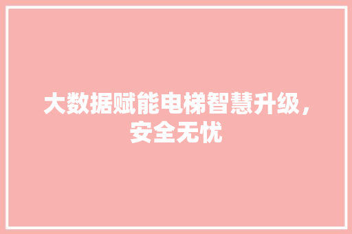 大数据赋能电梯智慧升级，安全无忧