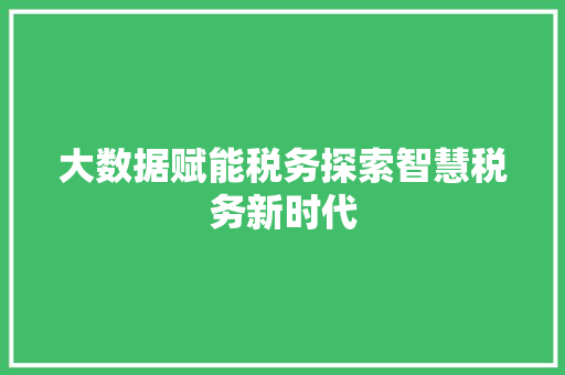 大数据赋能税务探索智慧税务新时代