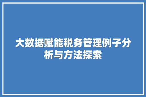 大数据赋能税务管理例子分析与方法探索