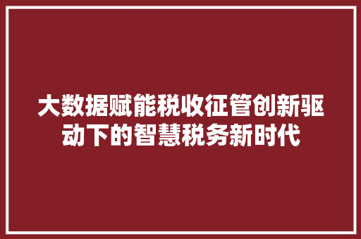 大数据赋能税收征管创新驱动下的智慧税务新时代