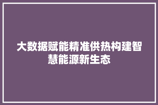 大数据赋能精准供热构建智慧能源新生态