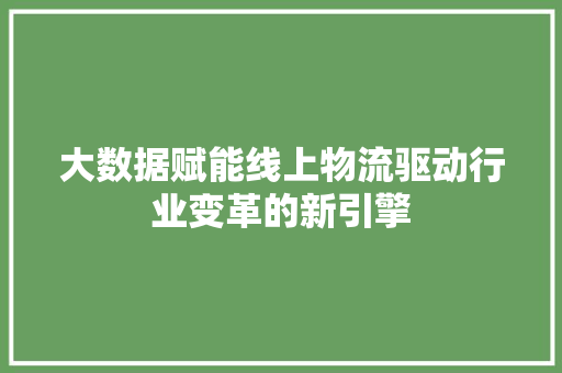 大数据赋能线上物流驱动行业变革的新引擎 电脑基础