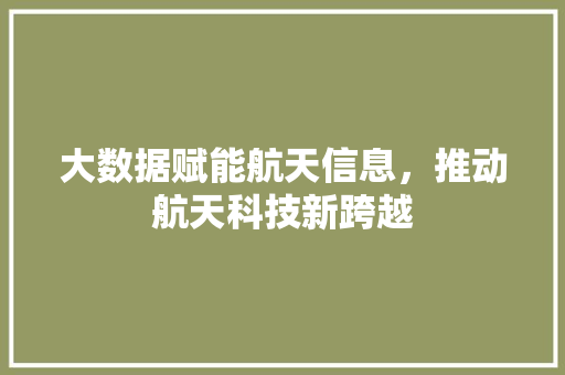 大数据赋能航天信息，推动航天科技新跨越