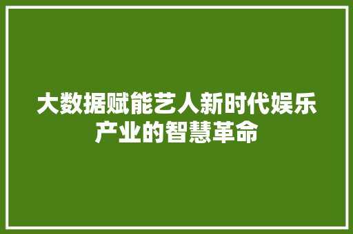 大数据赋能艺人新时代娱乐产业的智慧革命