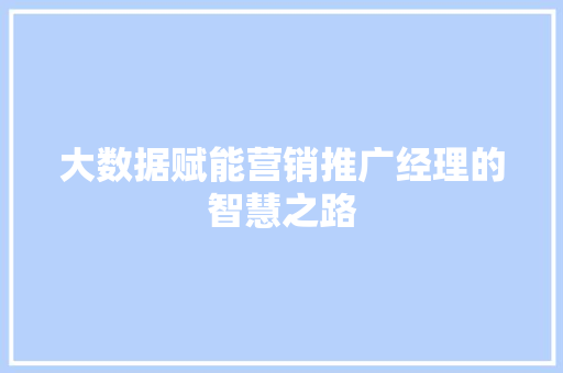 大数据赋能营销推广经理的智慧之路