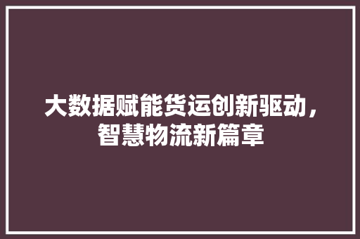 大数据赋能货运创新驱动，智慧物流新篇章 操作系统