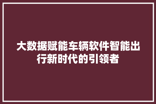 大数据赋能车辆软件智能出行新时代的引领者