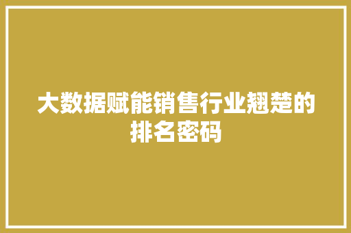 大数据赋能销售行业翘楚的排名密码