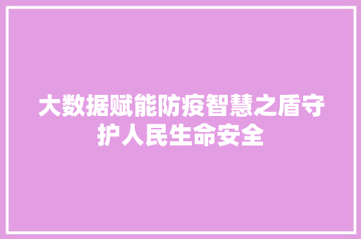大数据赋能防疫智慧之盾守护人民生命安全