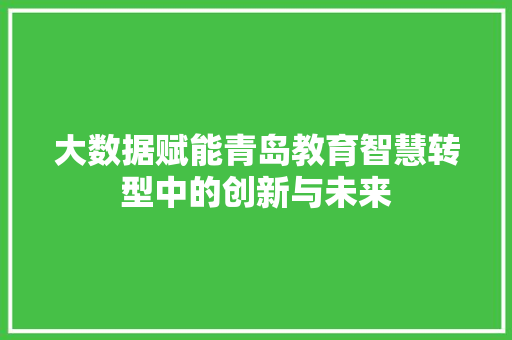 大数据赋能青岛教育智慧转型中的创新与未来 电脑基础