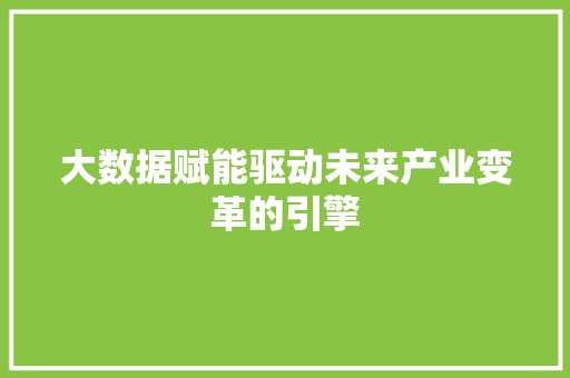 大数据赋能驱动未来产业变革的引擎 编程语言