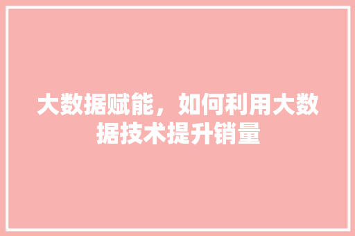 大数据赋能，如何利用大数据技术提升销量