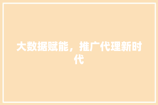 大数据赋能，推广代理新时代