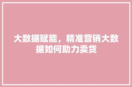 大数据赋能，精准营销大数据如何助力卖货