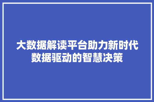 大数据解读平台助力新时代数据驱动的智慧决策