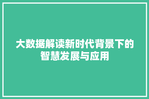 大数据解读新时代背景下的智慧发展与应用