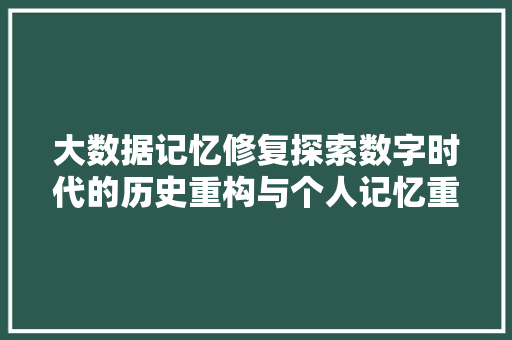大数据记忆修复探索数字时代的历史重构与个人记忆重塑 大数据记忆修复探索数字时代的历史重构与个人记忆重塑