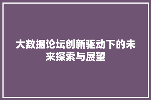 大数据论坛创新驱动下的未来探索与展望